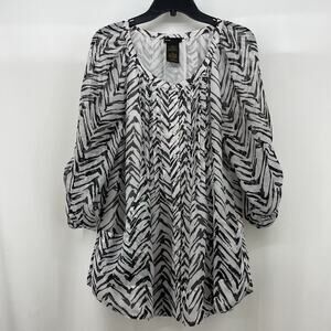 Grace Elements Size L Pintuck Pleated Blouse Zebra Animal Print Tunic Top Pocket